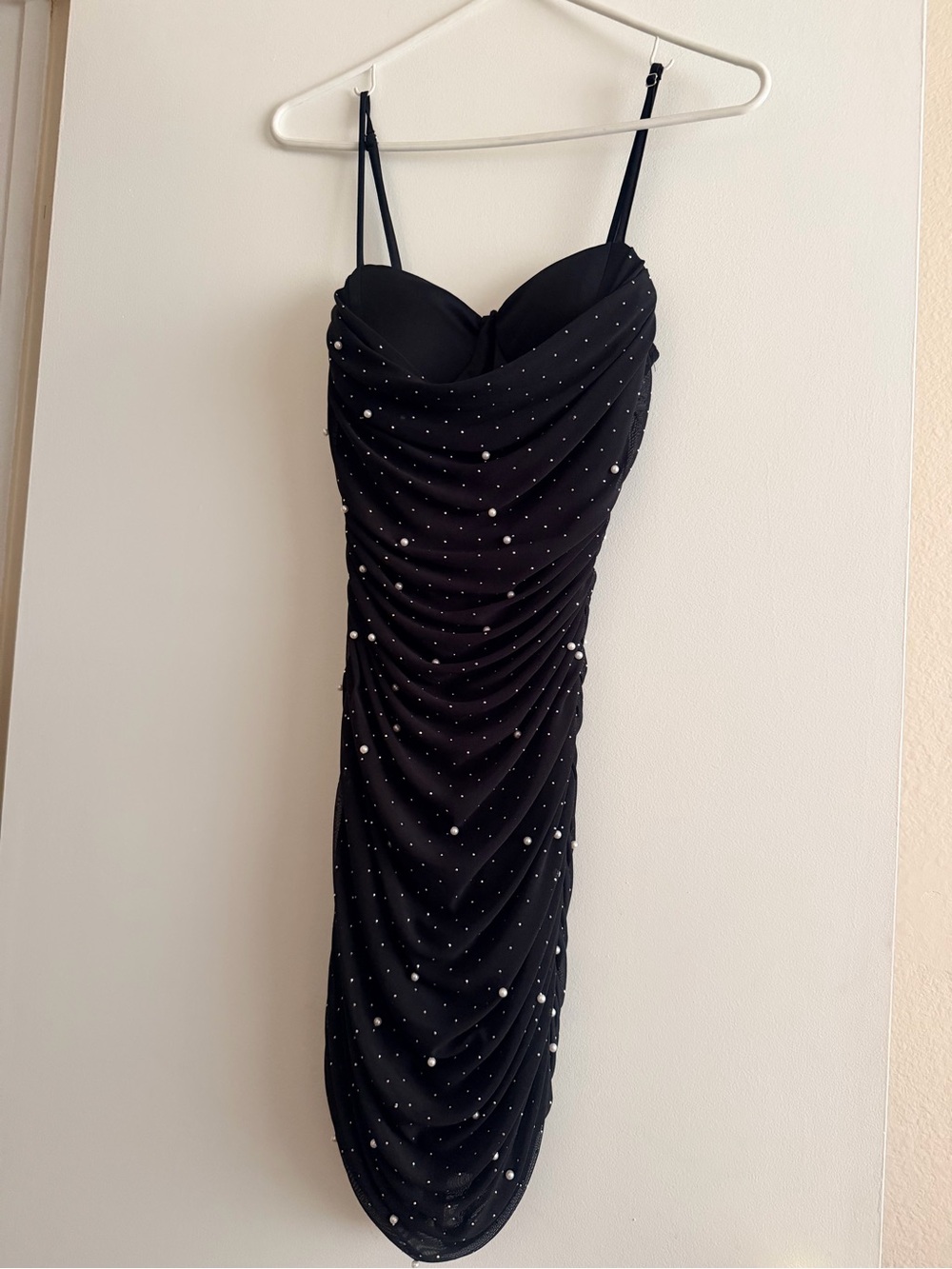 Windsor Black Beaded Ruched Mini Dress